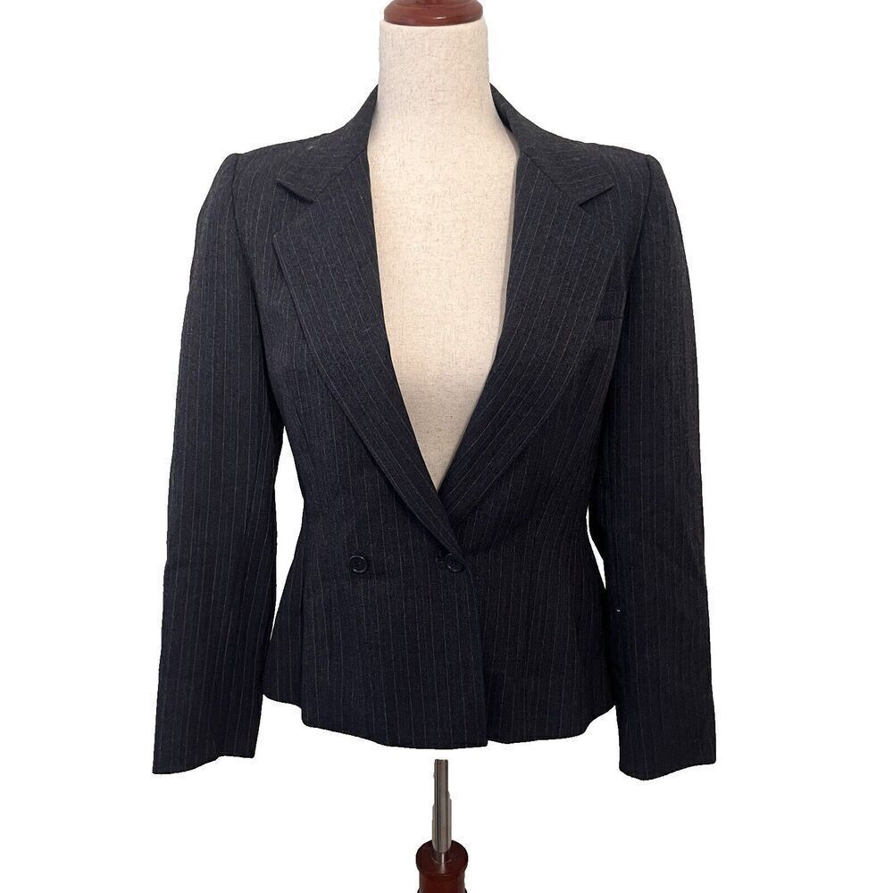 Vintage Peabody House Womens Size 7/8 Wool Blazer Grey Pinstripe Office Siren